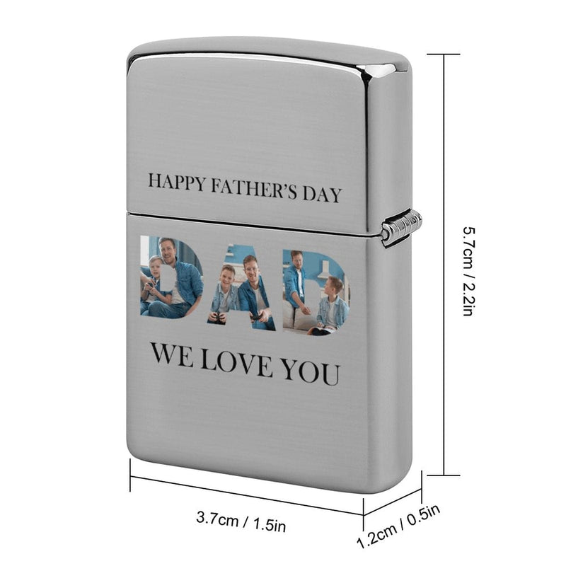 [Upload 3 Photos] Custom Photo Metal Single-Sided Printing Dad Lighter Housing Personalized Lighter Case Father's Day Gift