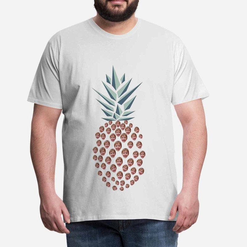 Custom Face Shirts with Pineapple White Men's All Over Print T-shirt with Personalized Pictures for Your Best Dad Gift