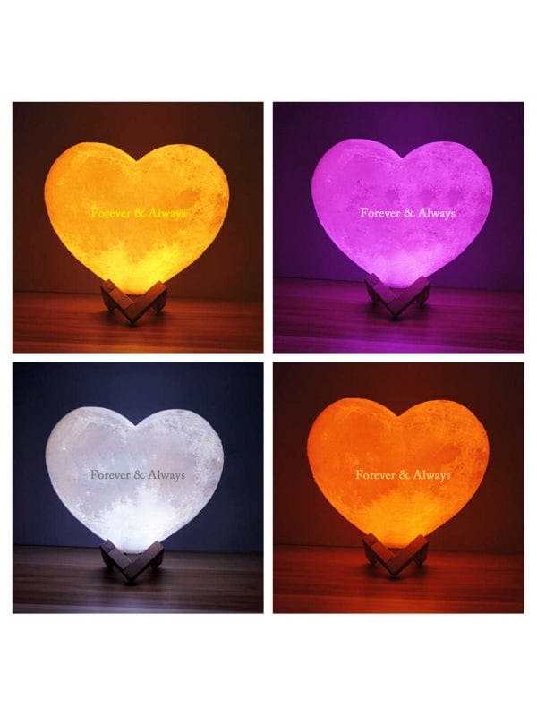 Custom Photo & Text 3D Moon Heart Shaped Night Light Photo Lamp-16 Colors