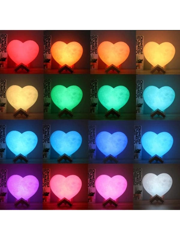 Custom Photo & Text 3D Moon Heart Shaped Night Light Photo Lamp-16 Colors