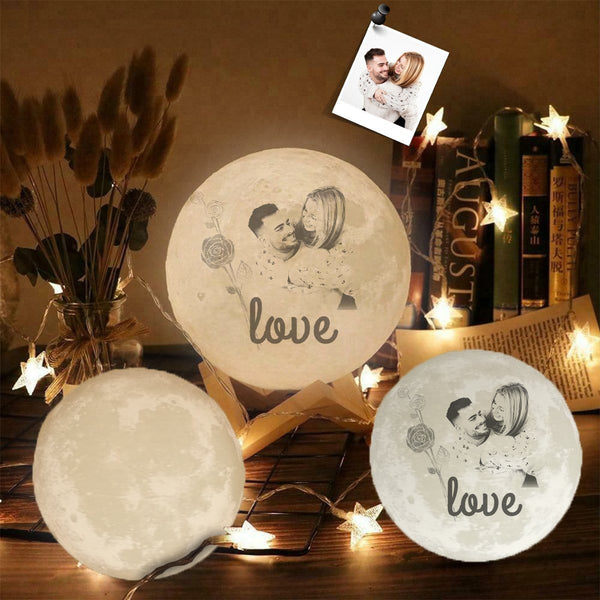 Custom Photo Rose Love Engraved Moon Lamp