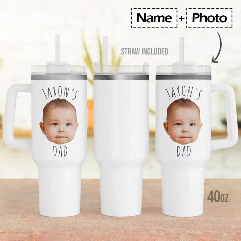 Custom Face&Name 40oz Stainless Steel Travel Tumbler with Handle and Straw Lid Large Capacity Car Cup Father's Day Gifts