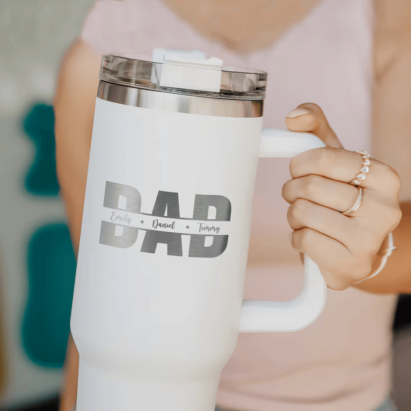 Custom Name 40oz Stainless Steel Travel Tumbler with Handle and Straw Lid Large Capacity Car Cup Father's Day Gifts