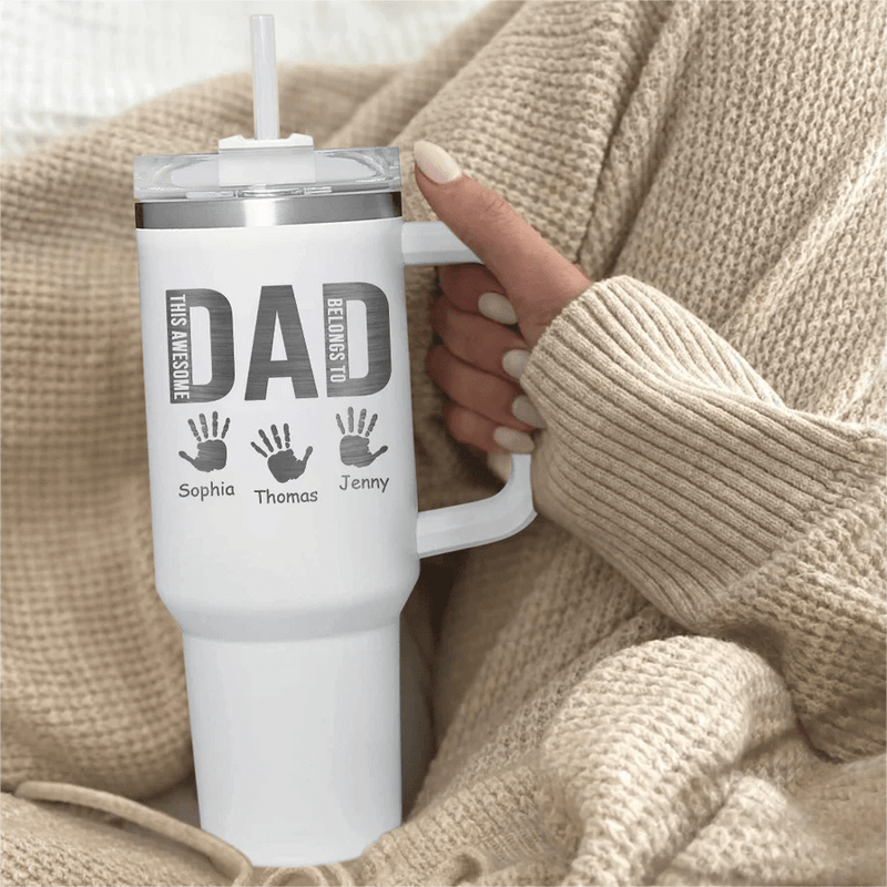 Custom Name Dad 40oz Stainless Steel Travel Tumbler with Handle and Straw Lid Large Capacity Car Cup Father's Day Gifts