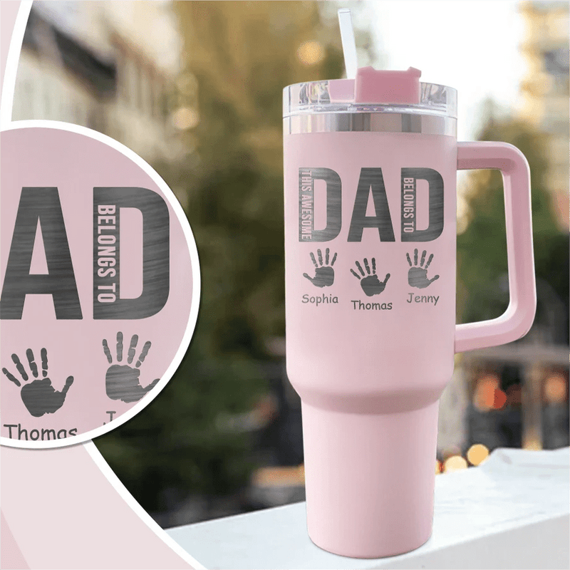 Custom Name Dad 40oz Stainless Steel Travel Tumbler with Handle and Straw Lid Large Capacity Car Cup Father's Day Gifts