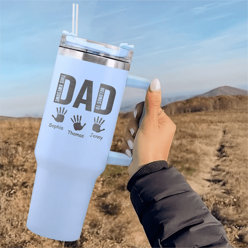 Custom Name Dad 40oz Stainless Steel Travel Tumbler with Handle and Straw Lid Large Capacity Car Cup Father's Day Gifts