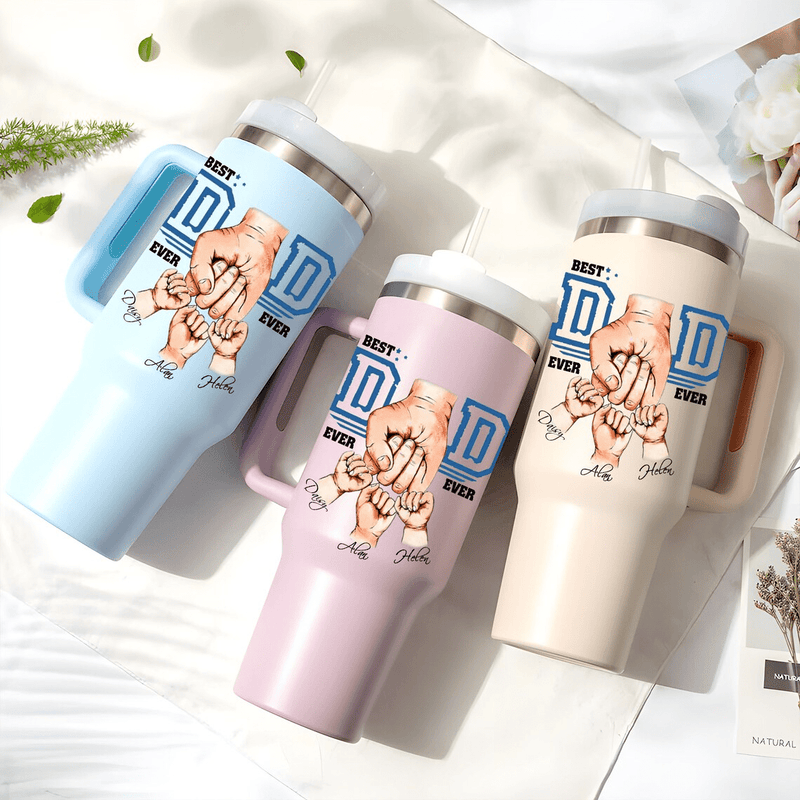 Custom Name Hands 40oz Stainless Steel Travel Tumbler with Handle and Straw Lid Large Capacity Car Cup Father's Day Gifts