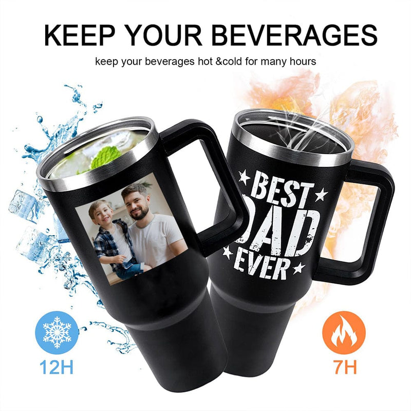 Custom Photo 40oz Stainless Steel Travel Tumbler with Handle and Straw Lid Large Capacity Car Cup Father's Day Gifts