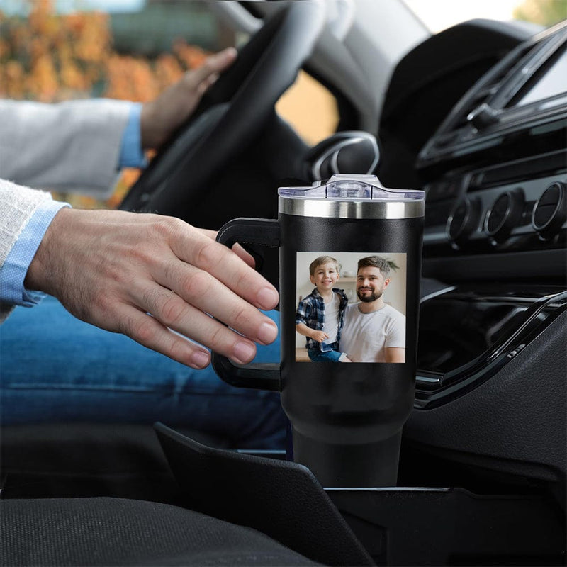 Custom Photo 40oz Stainless Steel Travel Tumbler with Handle and Straw Lid Large Capacity Car Cup Father's Day Gifts