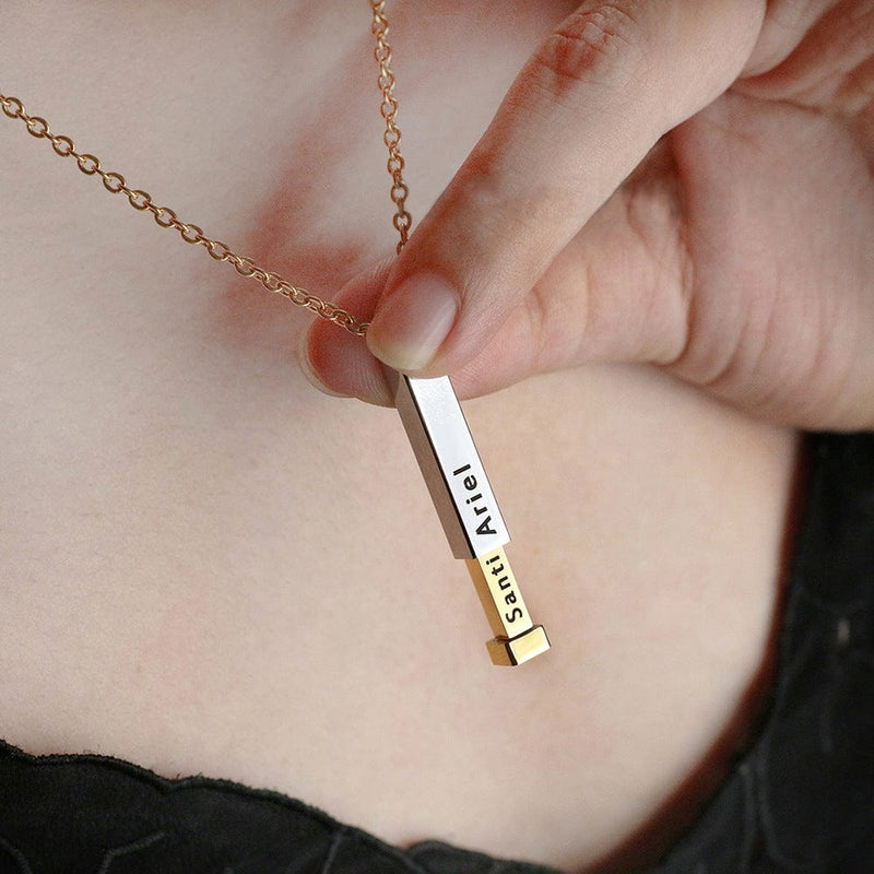 Custom Name Necklace Personalized Retractable Hidden Message Pendants Necklace Father's Day Gift