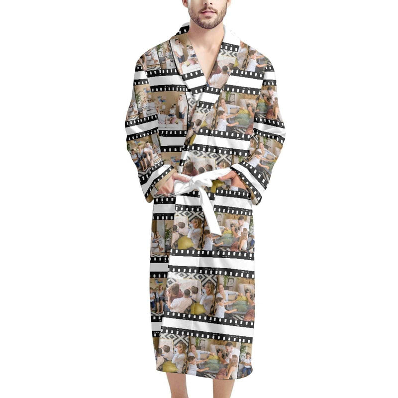 Custom Photo Tape Style Robe Men's Summer Bathrobe Gifts for Him-Father's Day Gift