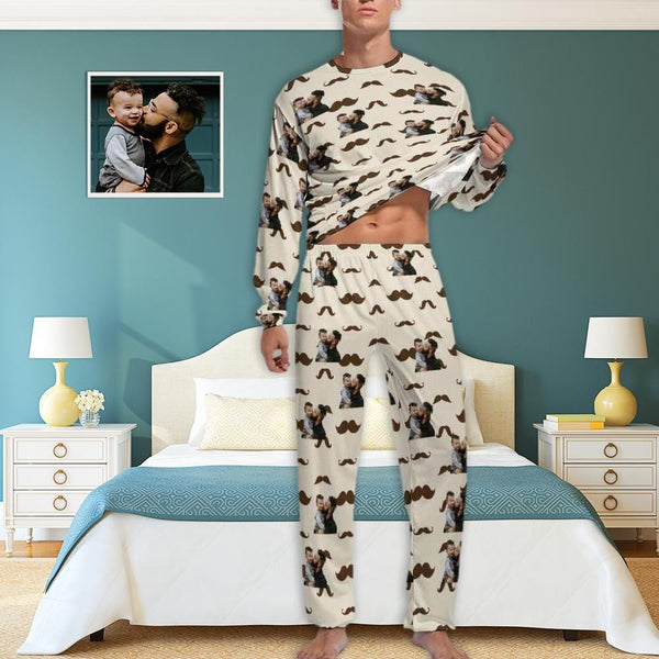 Fathers Day Pajamas Custom Photo Dad Love Kids Mustache Men's Pajamas Sleep or Loungewear Gifts for Dad