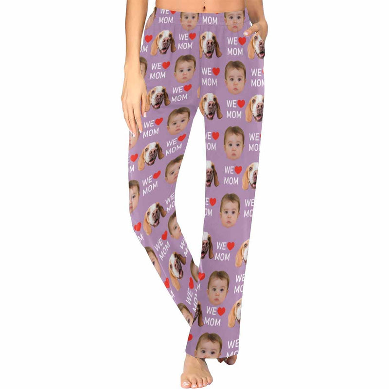 Custom 2 Photo Face Pajamas Happy Mother's Day Father's Day For We MOM&DAD Men's Long Pajama Pants Gift For Family