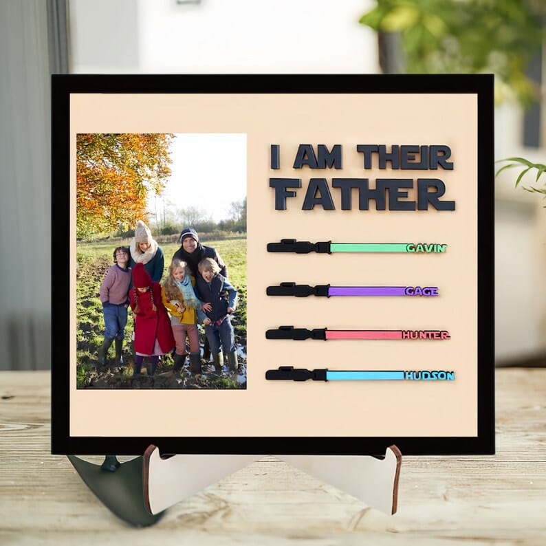 Custom Photo&Name Frame Personalized Family Lightsaber Table Decoration Father's Day Gift