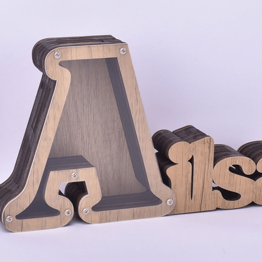 Personalized Letter Wooden Piggy Bank for Kids Custom Name Coin Bank Wood Alphabet Letter Bank Money Box