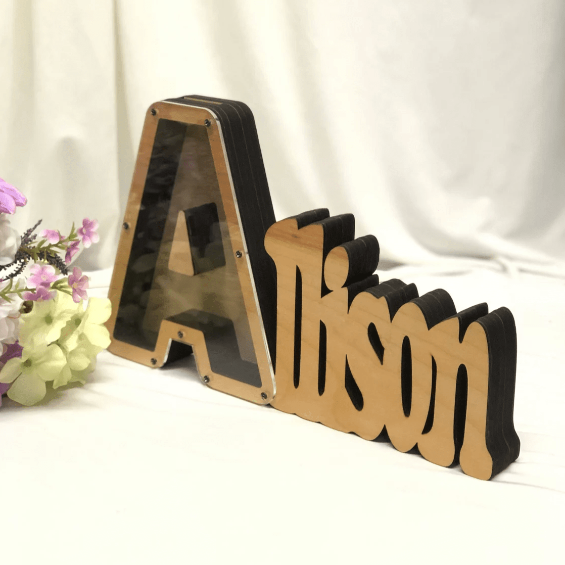 Personalized Letter Wooden Piggy Bank for Kids Custom Name Coin Bank Wood Alphabet Letter Bank Money Box