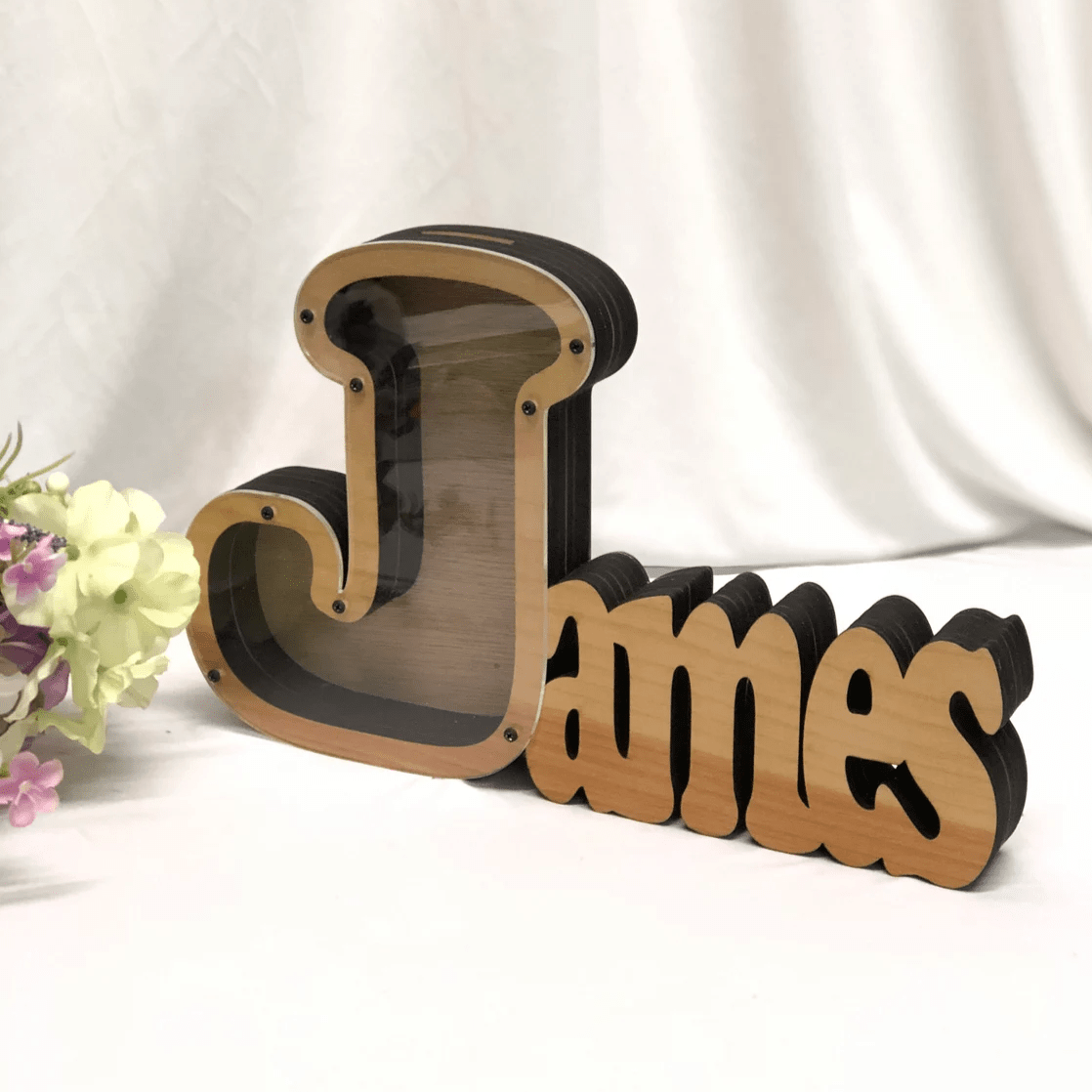 Personalized Letter Wooden Piggy Bank for Kids Custom Name Coin Bank Wood Alphabet Letter Bank Money Box