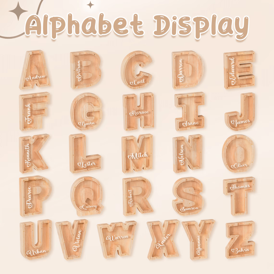 Personalized Letter Wooden Piggy Bank for Kids Custom Name Coin Bank Wood Alphabet Letter Bank Money Box