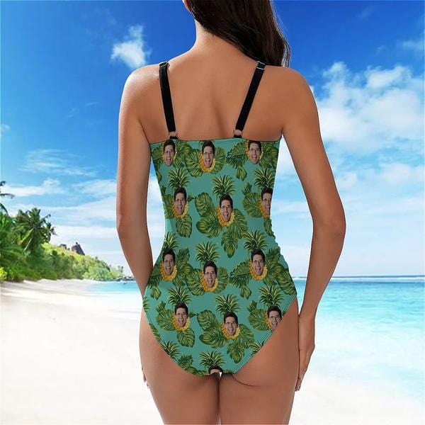 Custom Face Cross Collar One Piece Swimsuit Personalized Women&