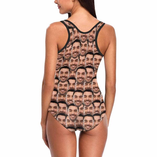 【Top Selling】Custom Funny Face One Piece Swimsuit Personalized Tank Top Bathing Suit Holiday Party