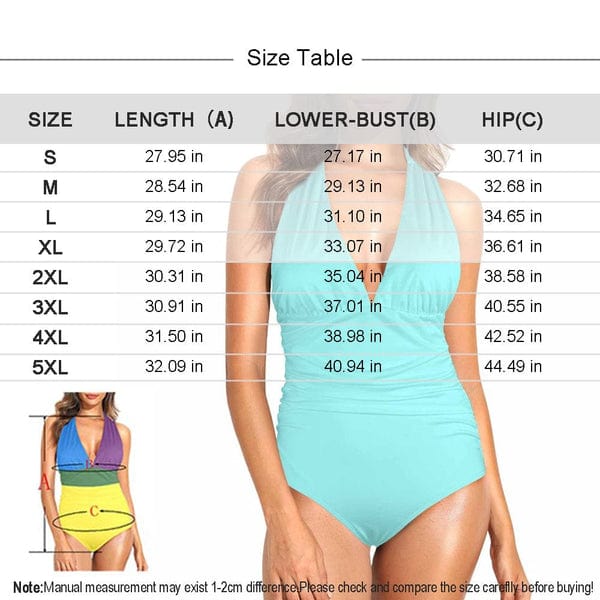 Custom Face Big Funny Face Women's Halter Neck Tie One Piece Swimsuit Sexy Backless Wide Straps V Neck