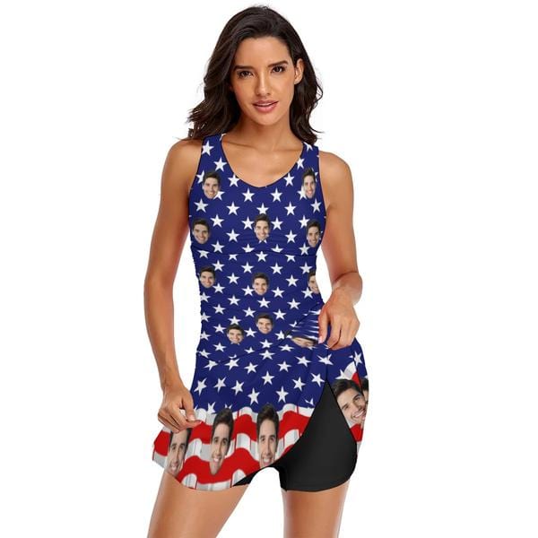 Custom Face Stars Strips Flag Swimdress For Women One Piece Swimsuit