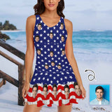 Custom Face Stars Strips Flag Swimdress For Women One Piece Swimsuit