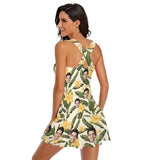 Custom Face Yellow Flower Swimdress For Women One Piece Swimsuit