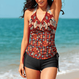 Custom Face Red Print Tankini Personalized Two Pieces Women Swimsuit