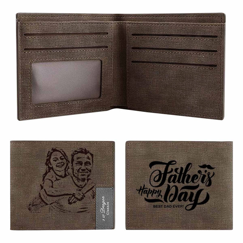 Custom Photo Father's Day Brown Engraved Bifold Men's Leather Wallet Personalized Photo Wallet For Dad-Put Your Photo On Wallet