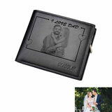 Father's Day Gifts | Custom Photo I Love Dad Wallet Personalized Men's Photo Engraved Bifold Wallet (Black)