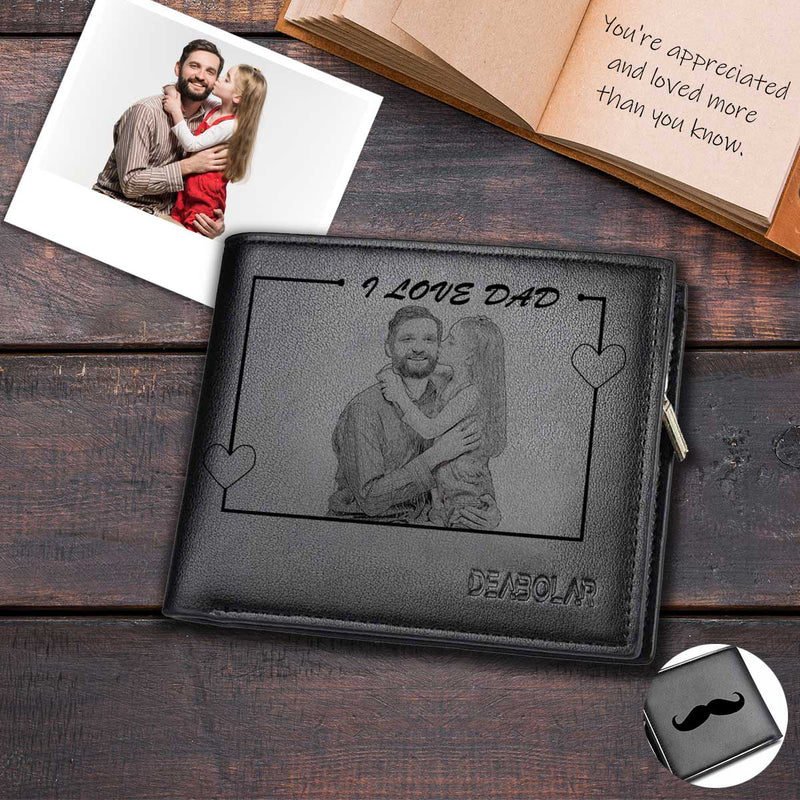 Custom Photo I Love Dad Personalized Engraved Men's Leather Wallet