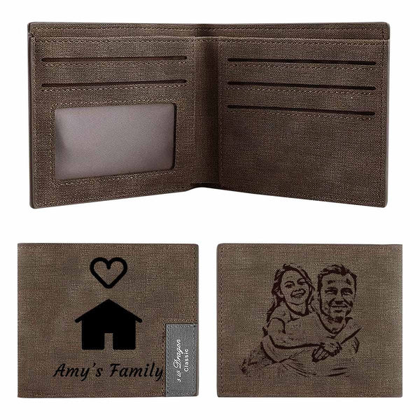 Custom Photo&Name Love Home Engraved Bifold Men's Leather Wallet Personalized Photo Wallet For Dad-Put Your Photo On Wallet | Father's Day Gifts