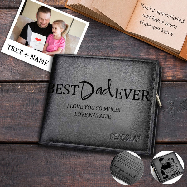 Custom Engraved Bifold Wallet Personalized Name&Text Wallet for Dad