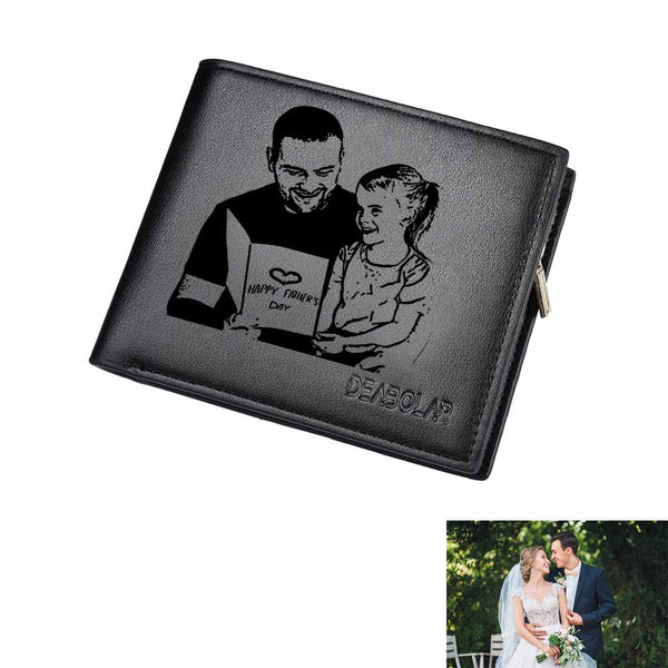 Father's Day Gifts | Personalized Name&Text Wallet Dad and Baby Engraved Bifold Men's Leather Wallet Personalized Photo Wallet For Dad-Put Your Photo On Wallet