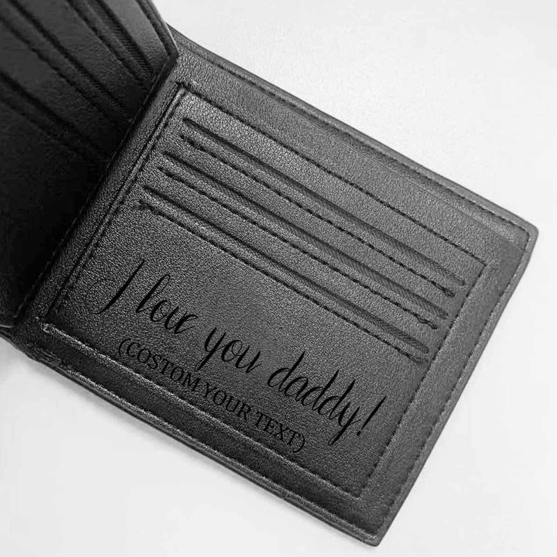 Father's Day Gifts | Personalized Name&Text Wallet Dad and Baby Engraved Bifold Men's Leather Wallet Personalized Photo Wallet For Dad-Put Your Photo On Wallet