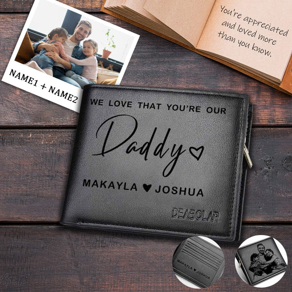 Custom Mens Wallet Personalized Photo&Name Dad with Two Babies Wallet