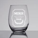 Custom Name Stemless Wine Glass The World's Greatest Dad Personalized Father's Day Gift Beer Whiskey Glass Gift for Dad 11/15/17 OZ