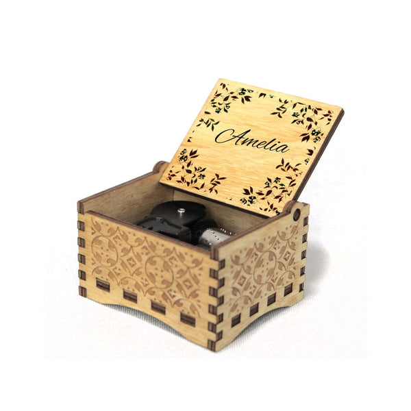 Custom Name Leaves Wooden Wooden Music Box Made for You Personalized Text Gift