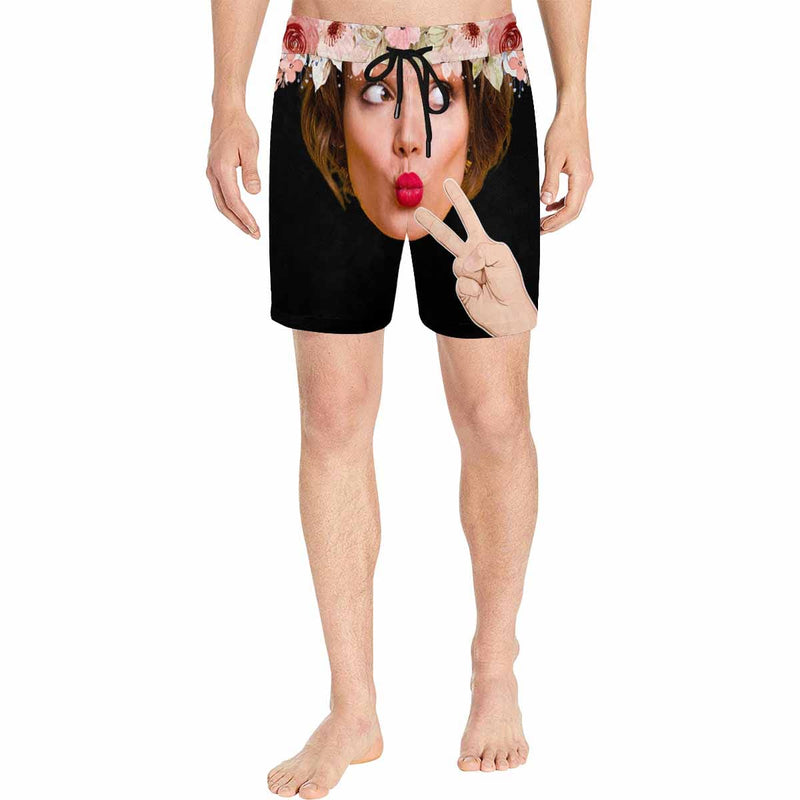 Custom Flower Face Drawstring Swim Shorts Personalized Gift for Him