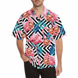 Custom Face Flamingo Stripes Hawaiian Shirt Personalized Beachwear