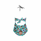 Custom Blue Leopard Face Lace Sling One Piece Swimsuit Personalized Beach Pool Outfit Honeymoons Party