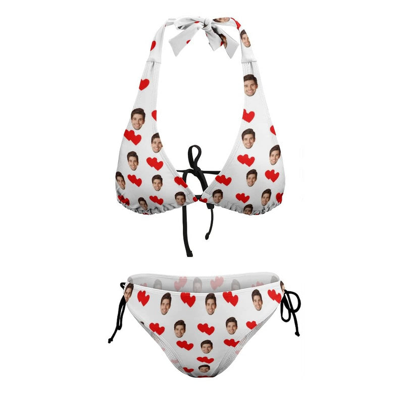 Plus Size Custom Heart Face Halter Triangle Bikini Personalized High Waisted Bikini Swimsuit Two Piece Summer Beach Pool Outfits