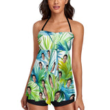 Custom Face Split Swimsuit Personalized Green Two Piece Swimsuit Tankini For Women