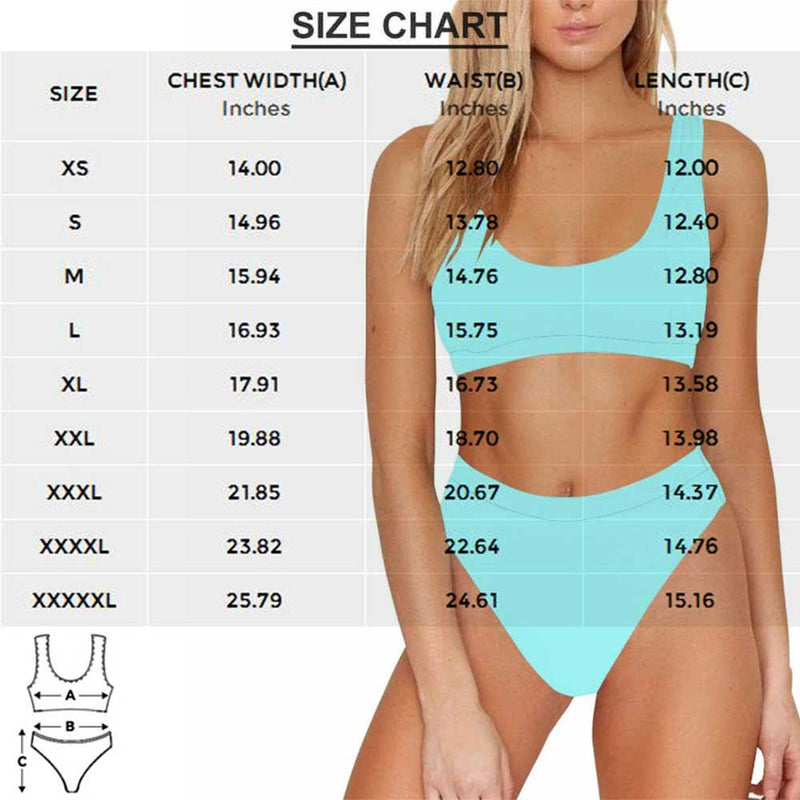 Plus Size Custom Heart Face Black Low Cut Crew Neck Sports Bikini Personalized Two Piece Swimwear Beach Pool Outfit