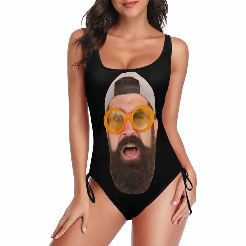 Bachelorette Swimsuit Custom Face Drawstring Side Tank Top Swimsuit Personalized One Piece Bathing Suit