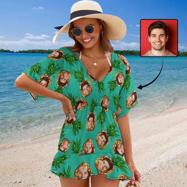 Custom Pineapple Face Cover Up Dress Personalized One Piece Cover Up Summer Outfit