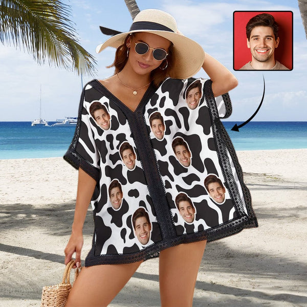 Custom White&Black Face Cover Up Personalized One Piece Cover Up Summer Beach Pool Outfit