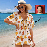 Custom Maple Leaves Face Cover Up Dress Personalized One Piece Cover Up Summer Outfit