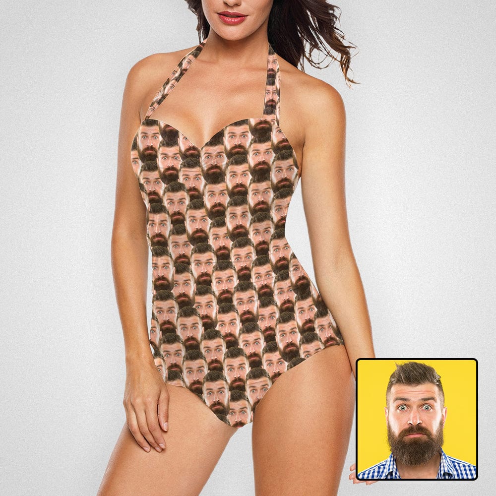 Custom Face Seamless Strap One-piece Retro Bikini Swimsuit